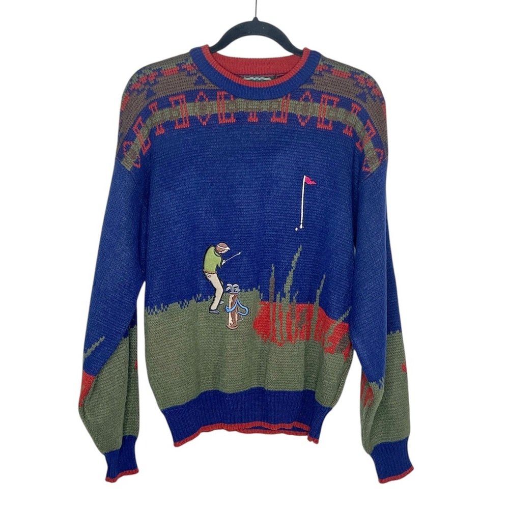 Vintage CAMPUS Golf Swing Golf Course 100% Acrylic Knit Sweater size Medium
